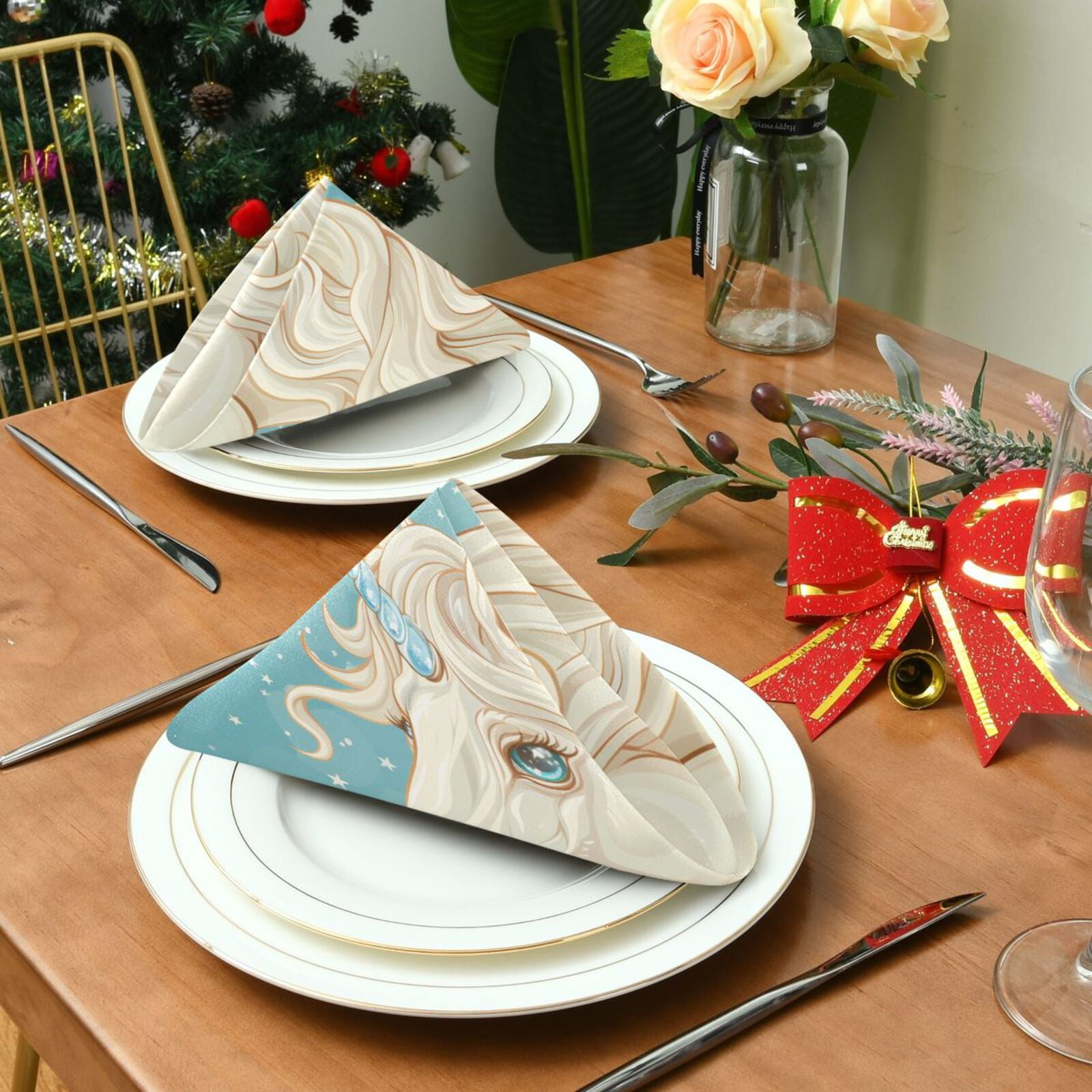 JSTEL Unicorn Portrait Star Cloth Napkins Set of 6, 20x20 Inch Washable and Reusable Napkin for Decoupage Dinner Party Everyday Use