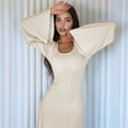 thumbnail image 4 of Vestido de Punto Acanalado para Mujer, Acampanada, Ajustado, Holgado e Informal. Color Albaricoque M, 4 of 8
