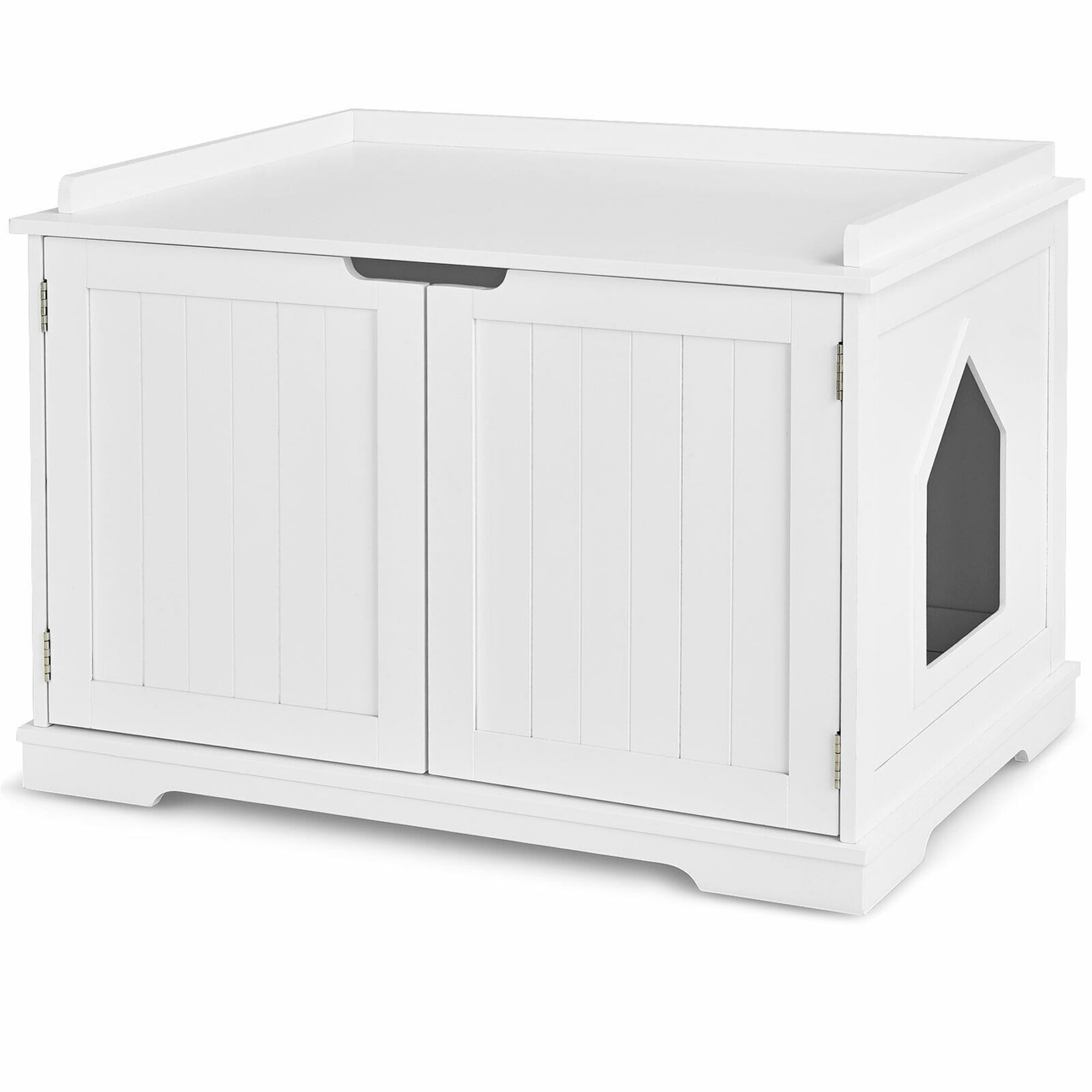 Gymax Cat Litter Box Wooden Enclosure Pet House Washroom Storage Bench White