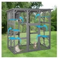thumbnail image 2 of JTAOT Catio Outdoor Cat Enclosure Large Wooden Outdoor Cat House with Small House, Cat Cage with 6 Platforms and Weather Protection (Gray,63" x 31.1" x 59.33"), 2 of 7