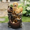 thumbnail image 3 of LuxenHome Puppy Friends Farmhouse Resin Outdoor Fountain with Lights, 3 of 6