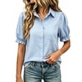 thumbnail image 5 of Women's Linen Short Sleeve Button Down Shirt with Chest Pocket, Checkered Casual Loose Fit Top, 5 of 7