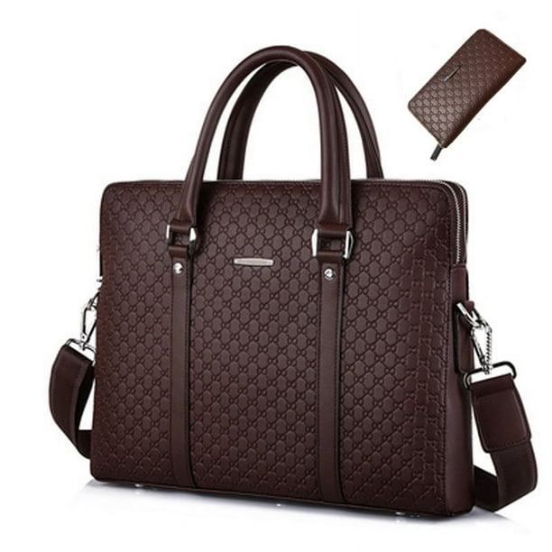 Bolso de hombre, bolso de mano, maletín de negocios de piel de vaca, bolso de hombro con letras en relieve, bolso de mensajero horizontal de varias capas