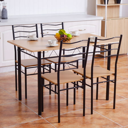 Costway 5 Piece Dining Table Set with 4 Chairs Wood Metal Kitchen Breakfast