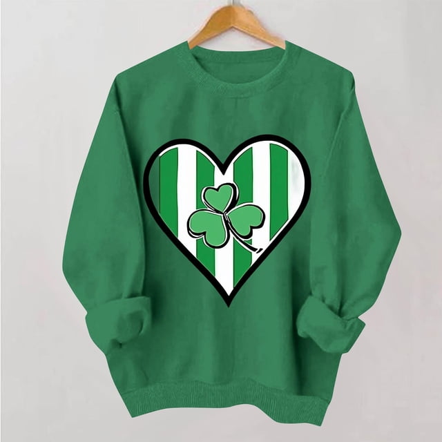 TaTaai Women Casual St Patrick's Day Printed Crew Neck Long Sleeve No Hood Sweatshirt Ladies Spring Daily Office Street Wear Soft Comfortable Machine Washable Stylish Top Gift