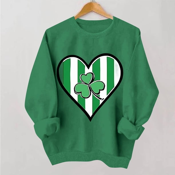 TaTaai Women Casual St Patrick's Day Printed Crew Neck Long Sleeve No Hood Sweatshirt Ladies Spring Daily Office Street Wear Soft Comfortable Machine Washable Stylish Top Gift