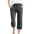 thumbnail image 1 of Pantalones capri para mujer, algodón y lino, casual, verde, talla S, 1 of 5