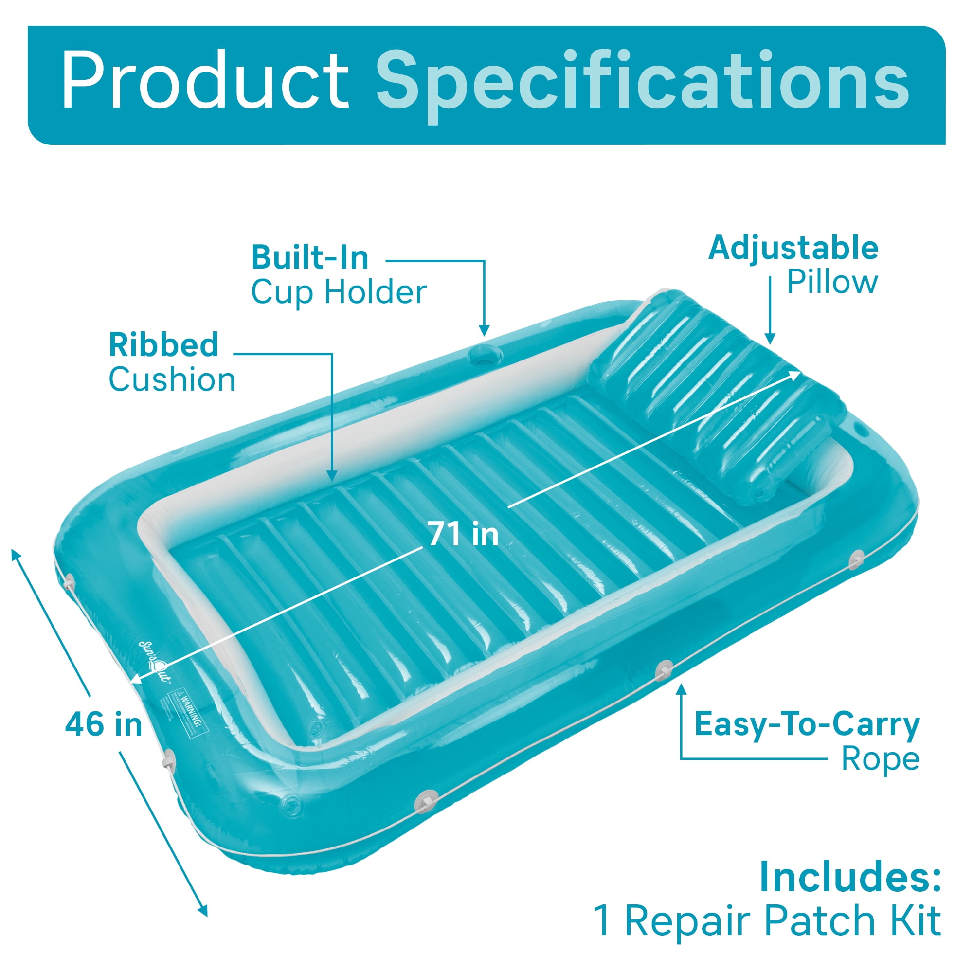 Sun's Out™ 2-in-1 Inflatable Tanning Pool Lounger with LED, Use In and Out of Water, 1 Pack
