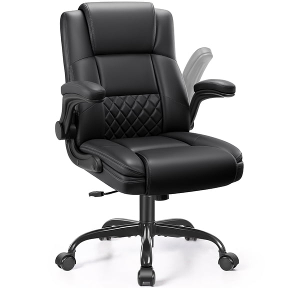 COOLHUT Office Chair, Executive Leather Chair Home Office Desk Chairs, Computer Chair with Adjustable Flip-up Padded Arms, Lumbar Support Swivel Desk Chair with Adjustable Hight and Tilt, Black