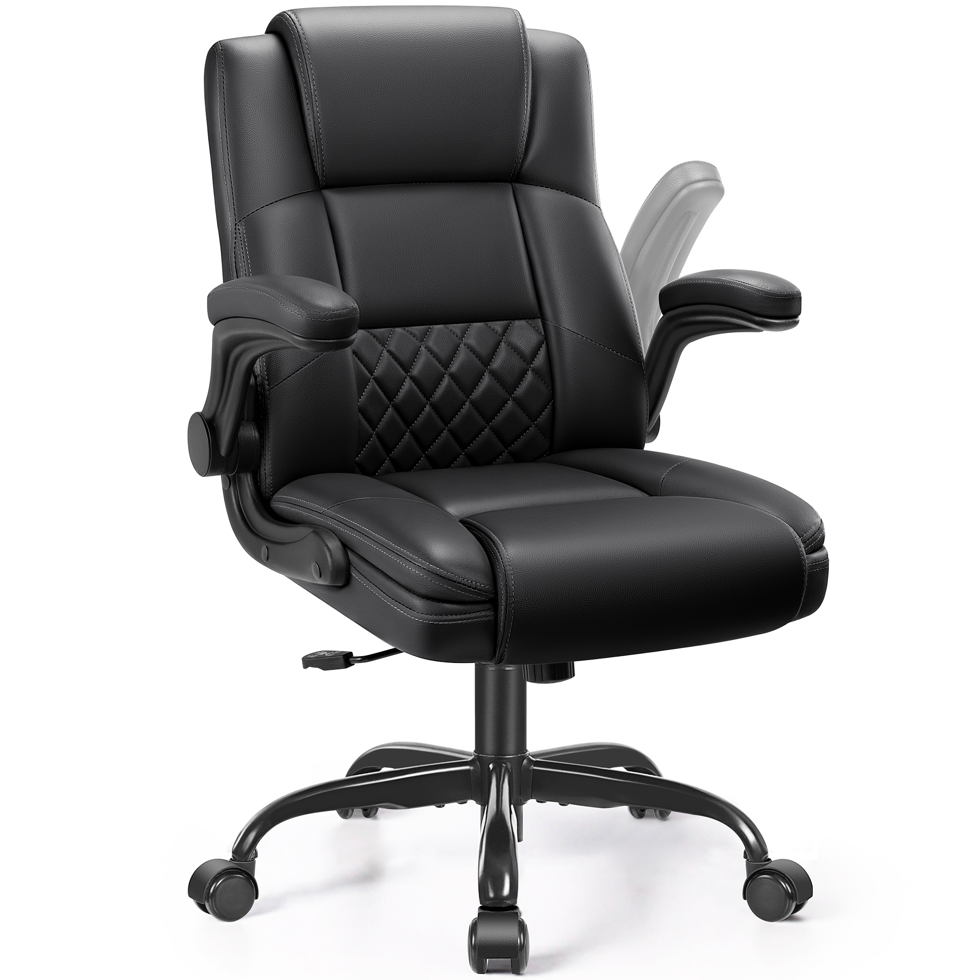 COOLHUT Office Chair, Executive Leather Chair Home Office Desk Chairs, Computer Chair with Adjustable Flip-up Padded Arms, Lumbar Support Swivel Desk Chair with Adjustable Hight and Tilt, Black