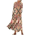 thumbnail image 2 of Jzuxvd Plus Size Maxi Dresses for Women 2023 Boho Printed 3/4 Sleeve Dress U Neck Flowy Beach Sundresses with Pockets Watermelon Red M, 2 of 5