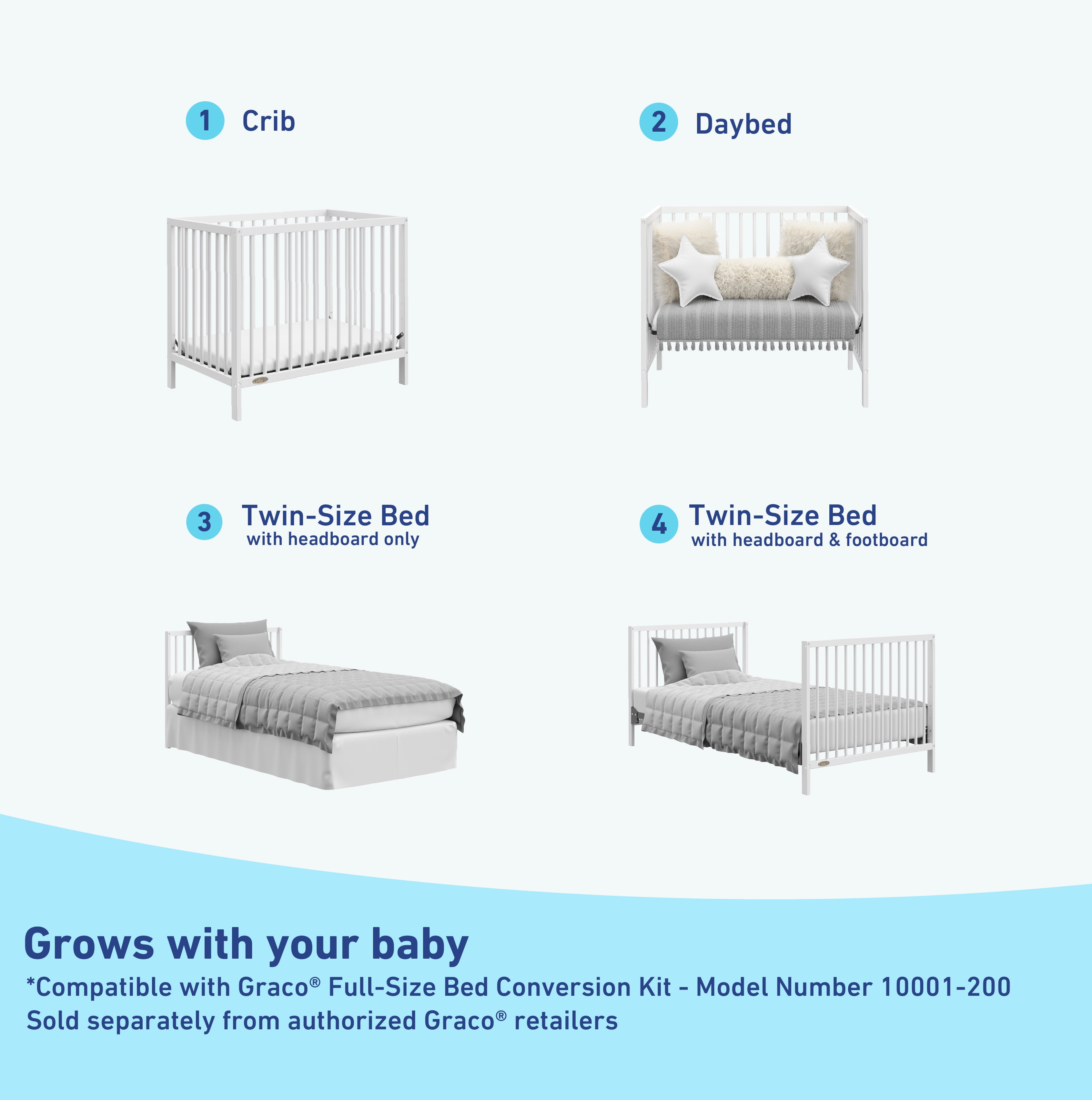 Graco Teddi 4-in-1 Convertible Mini Baby Crib with Mattress, White