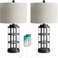 thumbnail image 3 of Maxax 25'' Glass Table Lamp Set of 2, Traditional Black Lamp sets with USB Port & Type C for Living Room Bedroom, 3 of 6
