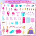 thumbnail image 5 of FUNWEE Doll House Playset with 60+ Accessories Including Transforming Furniture, Cutlery, Daily Necessities Slide, Pets, Bathtubs, Swings, Slides, Camping Tents and Other Camping Supplies, 5 of 7