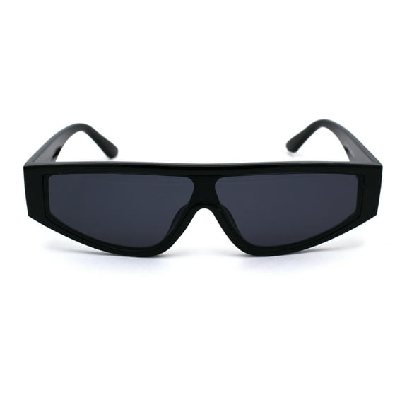 80s Retro Flat Top Funky Narrow Shield Plastic Sunglasses All Black