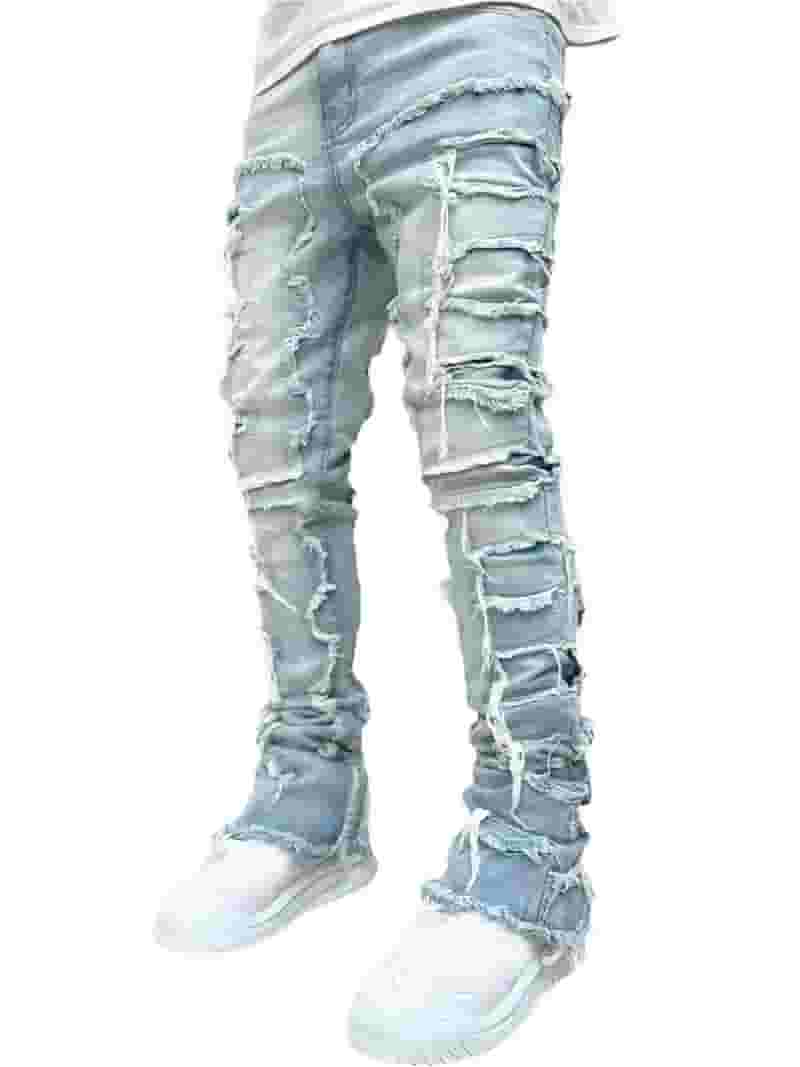 【SCENERITY】Burst denim pants Men's Ripped Skinny Jeans Stretch Frayed Biker Slim Fit