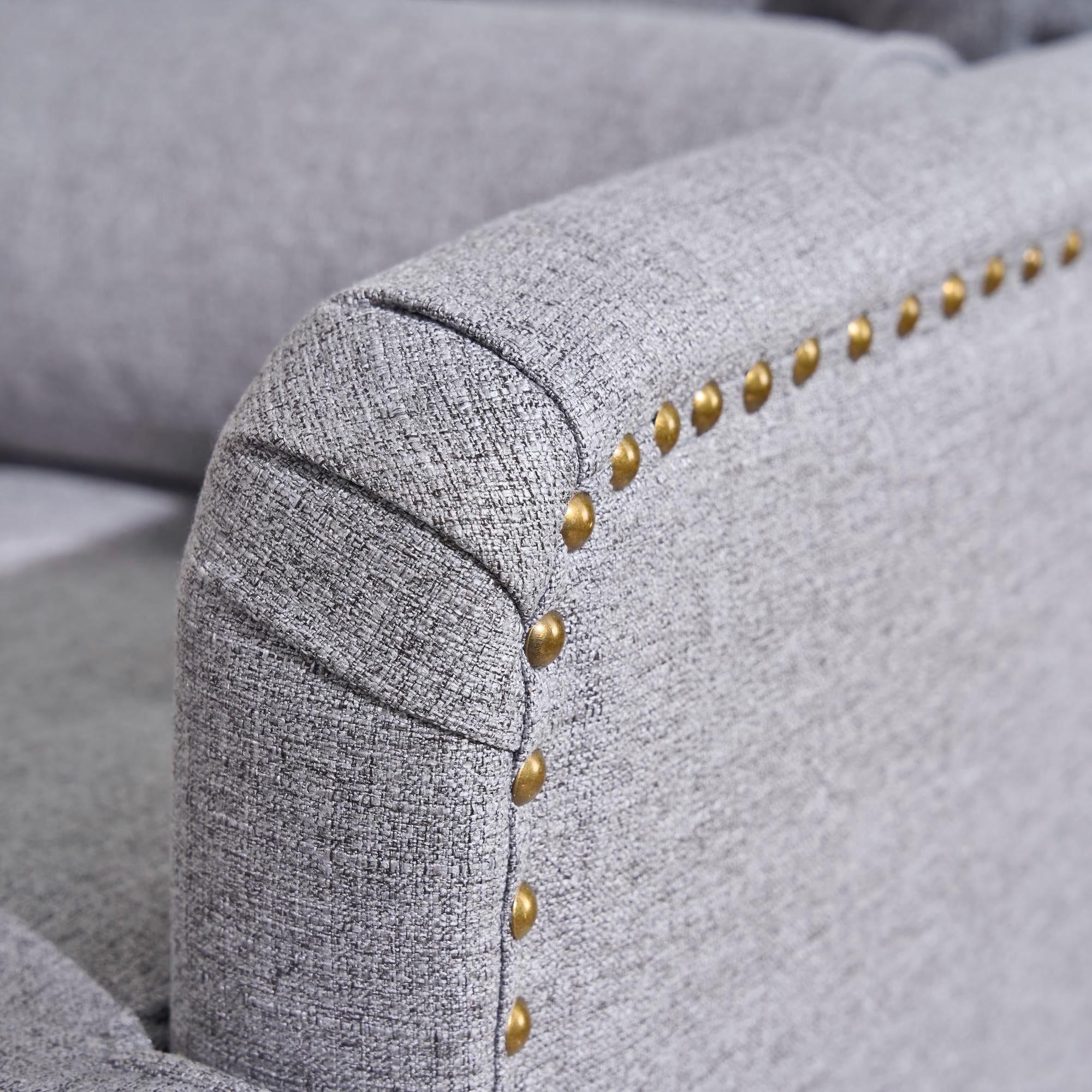 Aukfa Tufted Accent Chair, Mid Century Modern Linen Armchair with Nailhead Trim & Rubber Wood Legs for Small Spaces,Gray