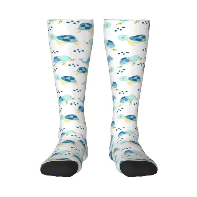 Fotbe Sea Turtle Calcetas Divertidas Estampadas para Hombre y Mujer, Calcetas de Algodón hasta la Rodilla para Caminar, Correr, Enfermería y Embarazo