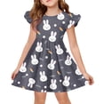 thumbnail image 2 of yuCgh Girls Easter Dress with Flutter Sleeves & Ruffle Hem, Fashion Casual Summer Printed Dress, Lightweight & Stylish Easter Dress,Black 140, 2 of 5