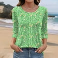 thumbnail image 5 of 3/4 Length Sleeve Womens Tops Cotton Oversized Crewneck Three Quarter Sleeve T Shirts Summer Casual Floral Print Plus Size Round Neck Loose Comfy Short Sleeve Tee Shirt, 5 of 5