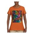 thumbnail image 3 of Colorful Cat Portrait | Cat Lover Owner | Dean Russo Art Animal Lover Womens T-Shirt, Orange, 2XL, 3 of 5