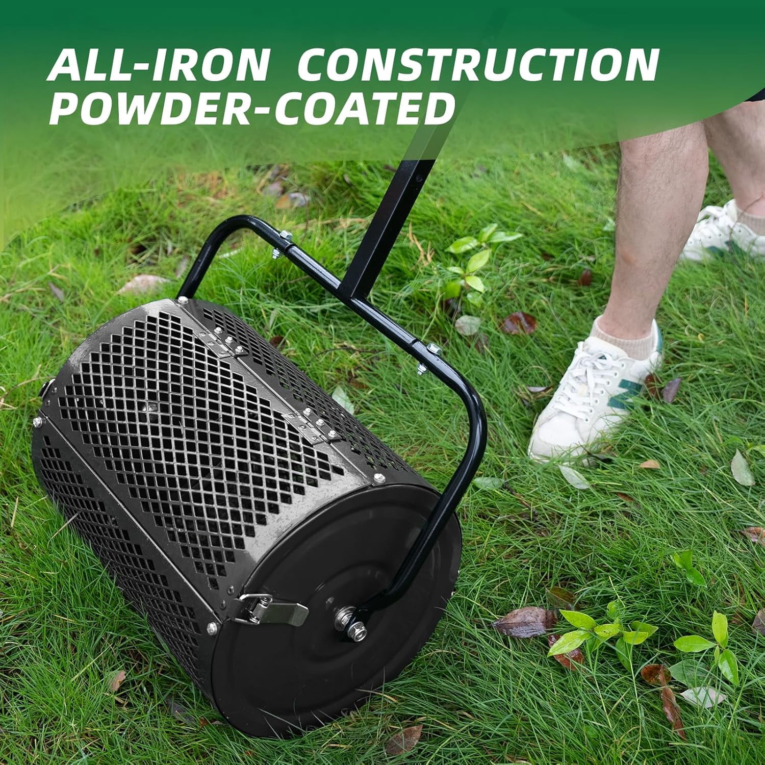 Heavy-Duty Compost Spreader for Lawn,Peat Moss Spreader,Fertilizer Spreader Roller with Adjustable Handle,Manure Spreaders for for Lawn Top Dressing,Seedling,Top Soi