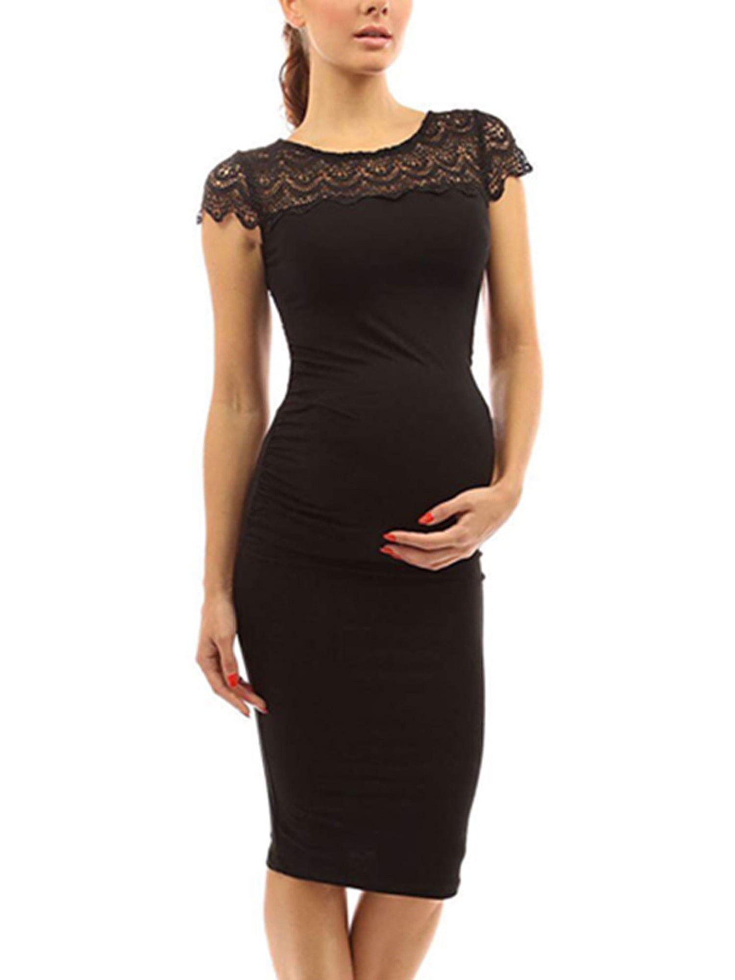 Lallc - Women's Pregnant Lace Short Sleeve Slimming Maternity Midi ...