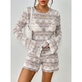 thumbnail image 4 of Arvbitana Women 2Pcs Knit Outfits Striped Patchwork Long Sleeve Sweater Knit Tops and Elastic Waist Shorts Sets Fall Casual Clothes Streetwear, 4 of 8