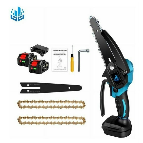 Battery Chainsaw 1200W Portable Electric Chain Saw, 6 Inch Cordless Mini Electric Chainsaw for Makita 18V - Adjustable Speed for Wood Cutting - Blue with 2 Batteries