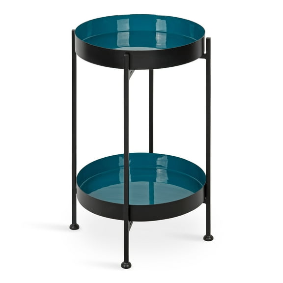 Kate and Laurel Nira Two-Tiered Mid-Century Side Table, 15" x 15" x 24", Teal And Black, Chic Modern End Table For Storage And Decor