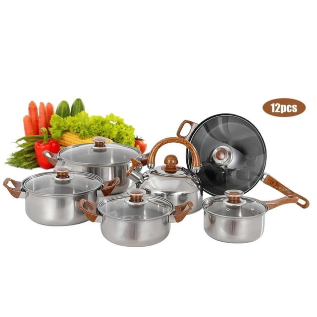 Batería de cocina para cacerola e inteligente, acero inoxidable, 12 unidades