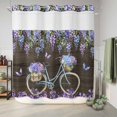 thumbnail image 6 of No Hook Shower Curtain, Purple Flowers Shower Curtains for Bathroom with See Through Top Window, Weeping Spring Floral Bicycle Wooden Farmhouse Waterproof & Washable Bath Curtain Long 72"x78", 6 of 9