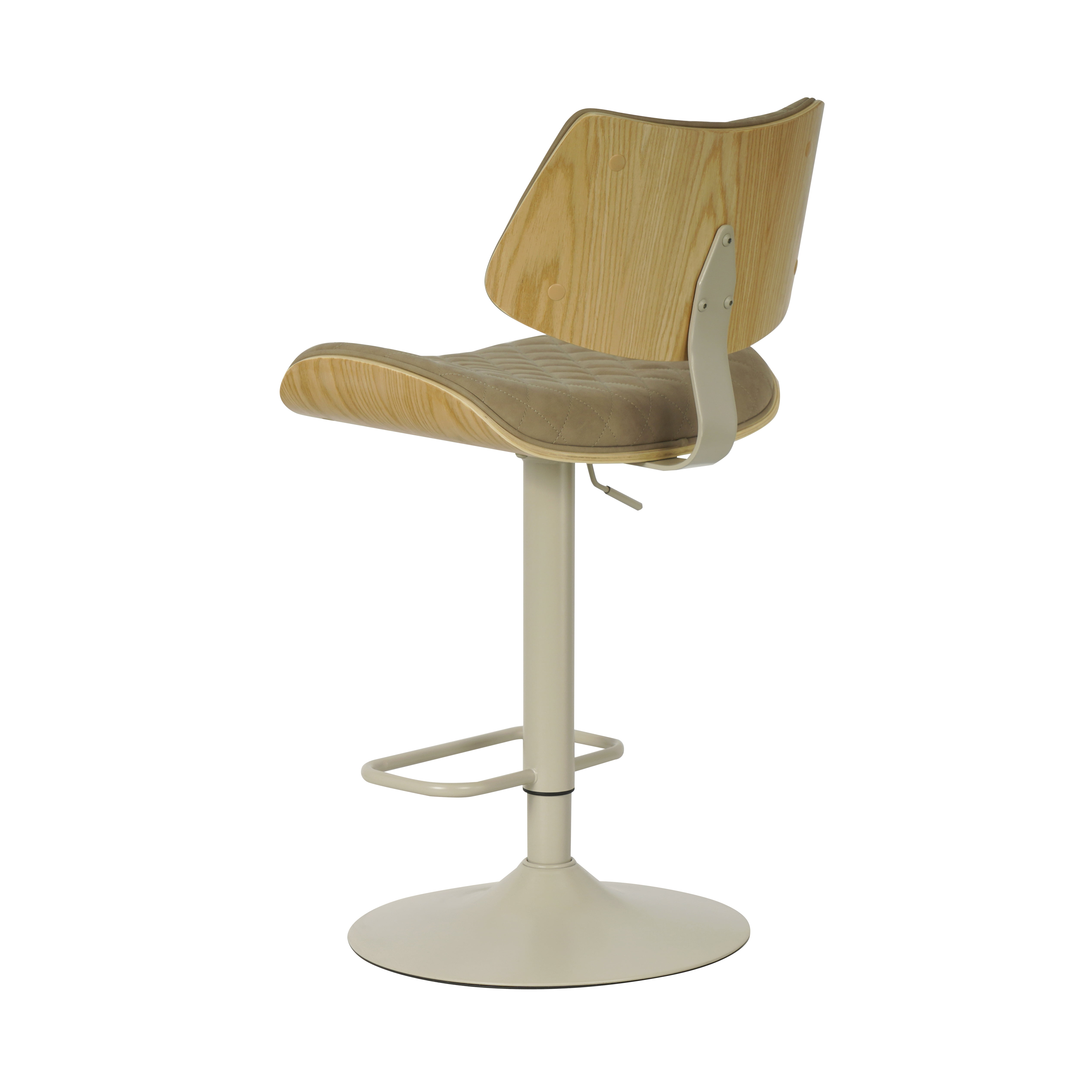 Leland Adjustable Swivel Vintage Taupe Curved Back Wood Bar Stool with Faux Leather Seat