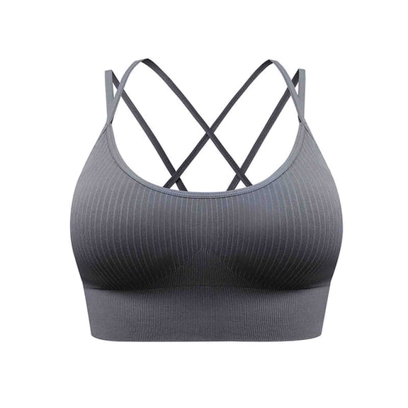 Xfvqtps Sports Bras for Women Wireless Cross Back Spaghetti Straps Solid Color Soft Breathable Crop Tank Tops for Yoga Gym Fitness Gray