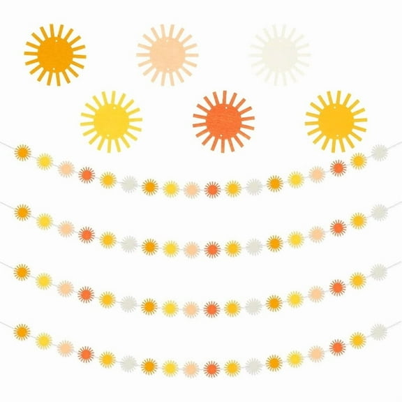 4Pcs Boho Sun-shaped Hanging Felt Garlands Banners Backdrops for First Trip Around The Sun Retro Hippie Summer Spring Fall Wedding Birthday Baby Shower Party Home Shop Aesthetic Decorations