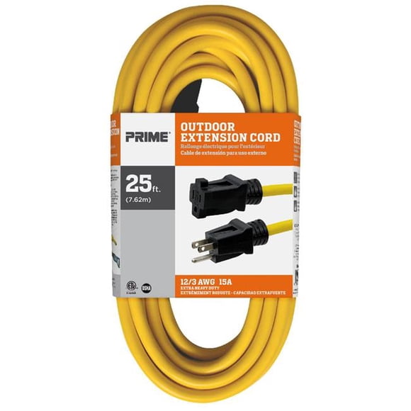 Prime Fil et Câble EC500825 25 Pi 12 par 3 Calibre SJTW Rallonge Extérieure