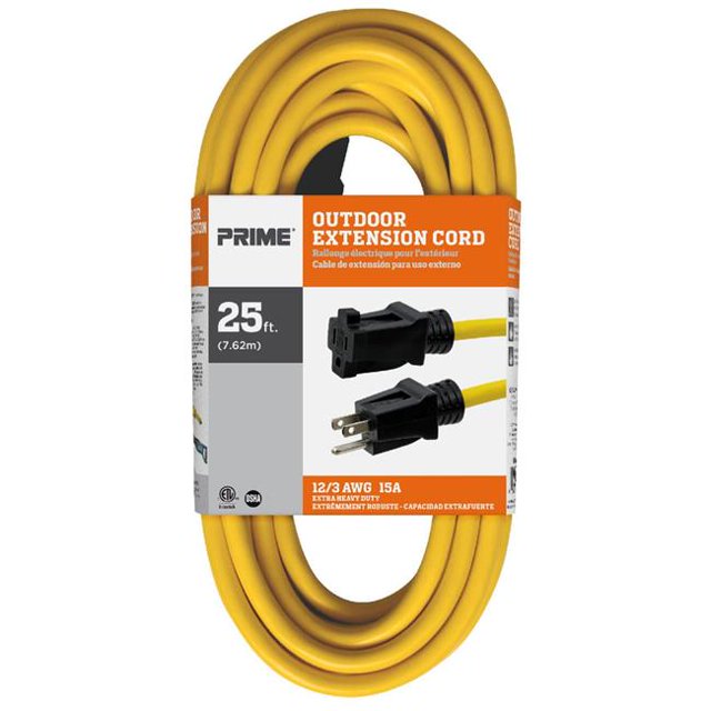 Prime Fil et Câble EC500825 25 Pi 12 par 3 Calibre SJTW Rallonge Extérieure