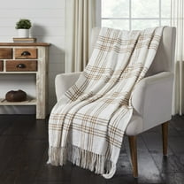 VHC Brands Woven Plaid Modern Farmhouse Throw Blanket, Wheat, 60x50