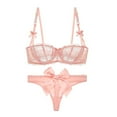 thumbnail image 1 of Women's&nbsp;Lace&nbsp;Unlined&nbsp;Balconette&nbsp;Demi-Cup&nbsp;Underwire&nbsp;Sheer&nbsp;Bra and Sexy See Through Thong, 1 of 5