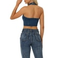 thumbnail image 3 of INSPIRE CHIC Women's Top Denim Crop Sleeveless Button Front Halter Tank Tops XS Dark Blue, 3 of 5