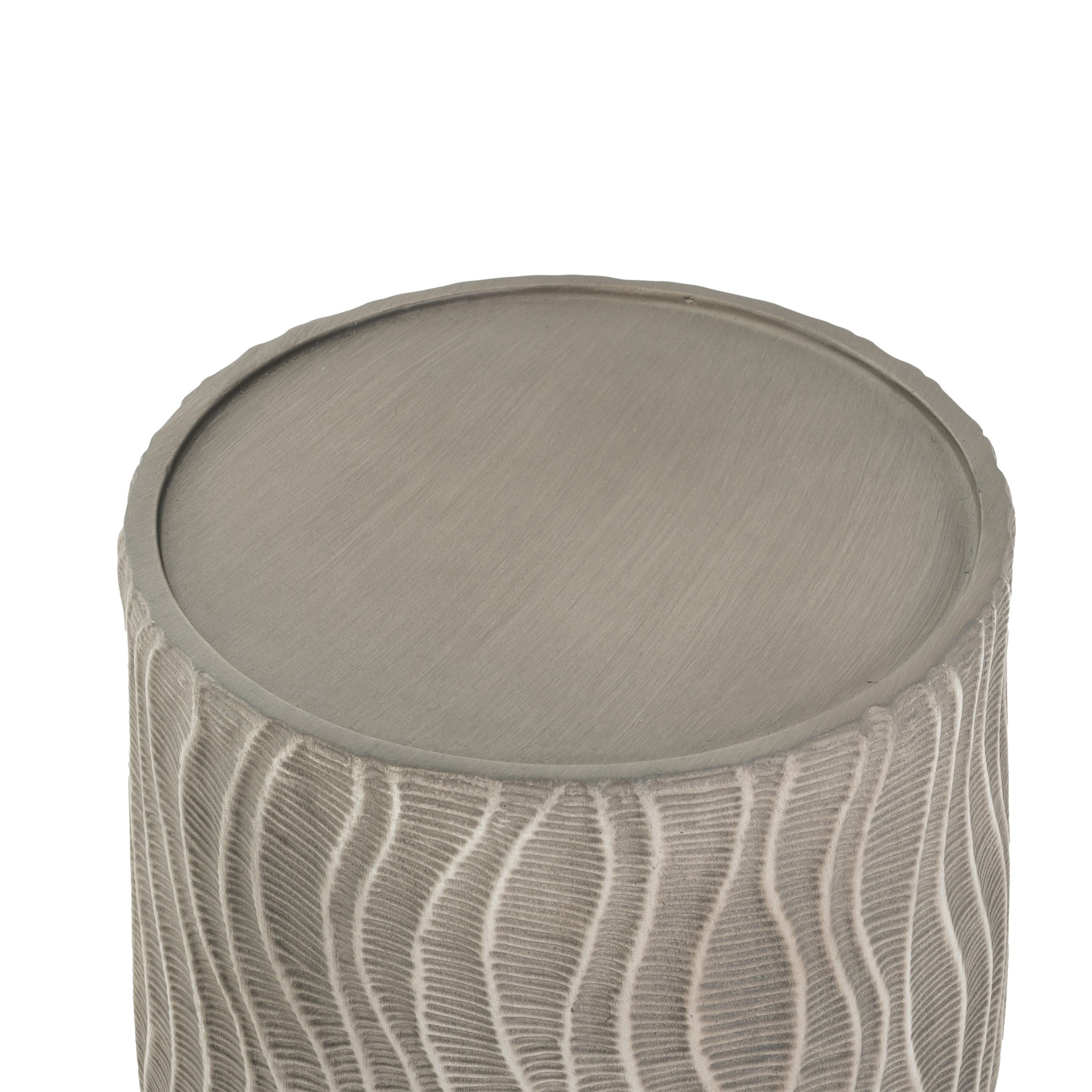 Christopher Knight Home Modern Round Drum Side Table with Wavy Design, Lightweight Concrete, Gray