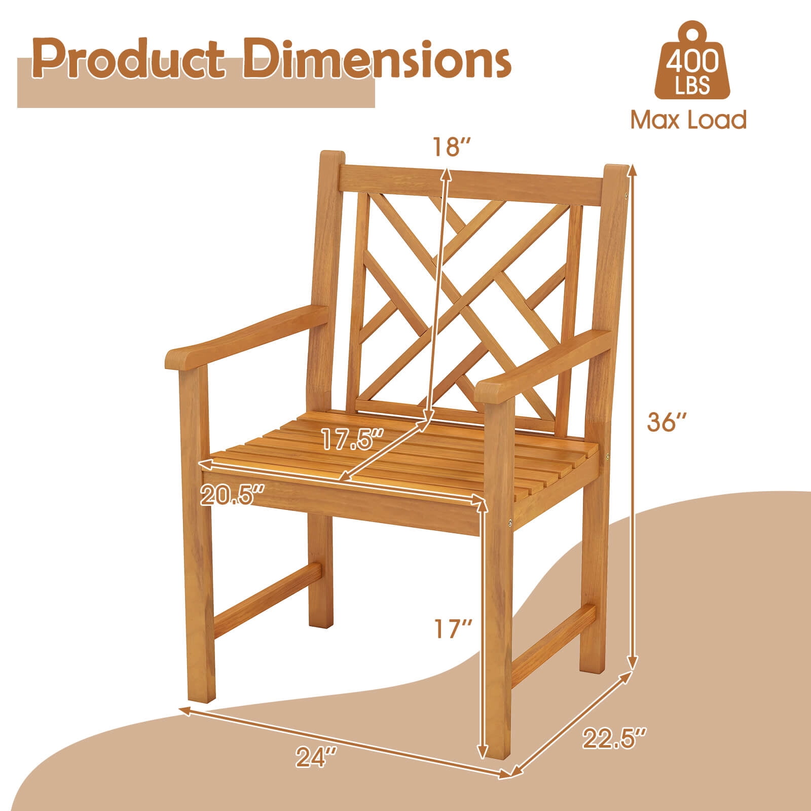Costway Outdoor Dining Chairs Set of 2 Acacia Wood Slatted Patio Chairs with Armrests