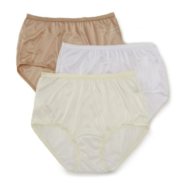 Women's Shadowline 17642pk Nylon Modern Brief Panty - 3 Pack  (Nude/Ivory/White 10) 