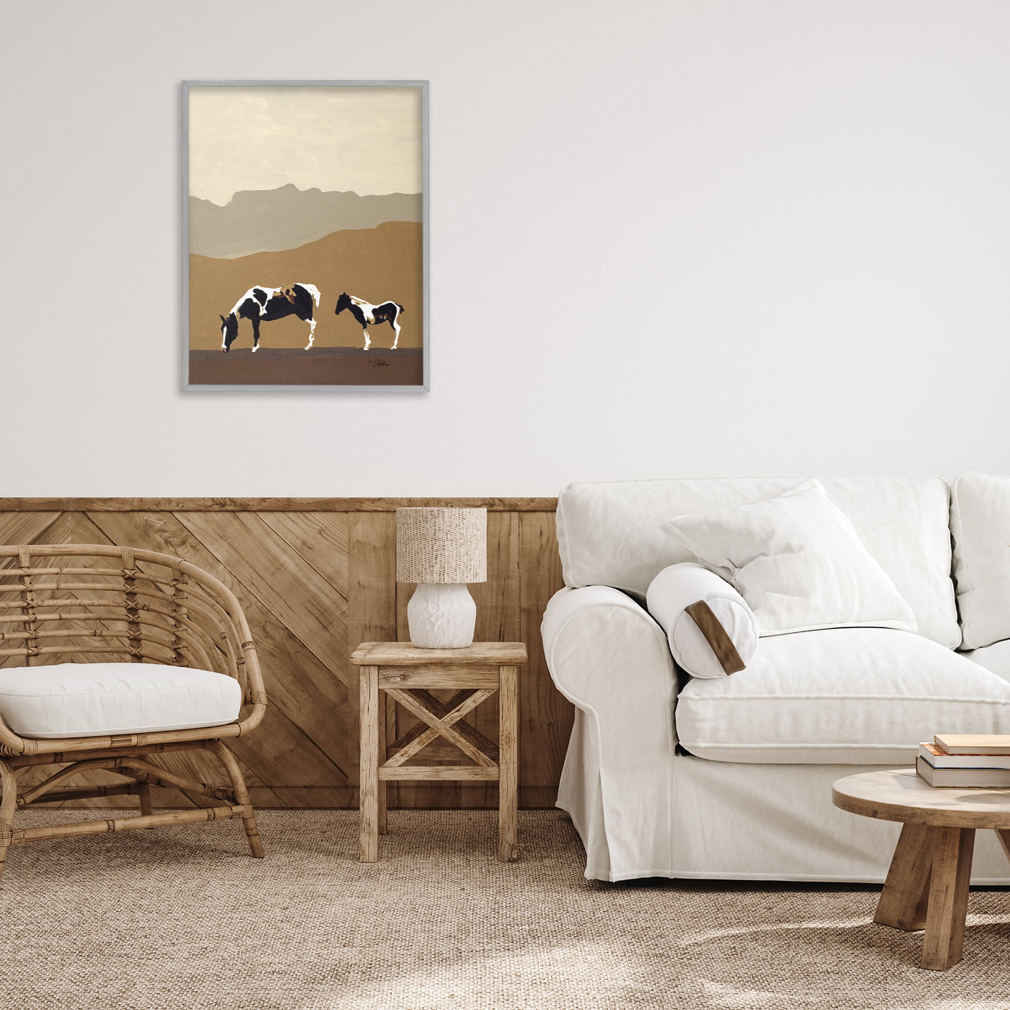 Stupell Industries Modern Mountains Horses Gray Framed Giclee Art, design by Patricia Pinto