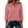 thumbnail image 2 of Satingcolo Women Striped Polo Shirts 3/4 Sleeve Rugby Shirts Oversized Collared T Shirts Fall Color Block Tee Tops,Red 2XL, 2 of 6