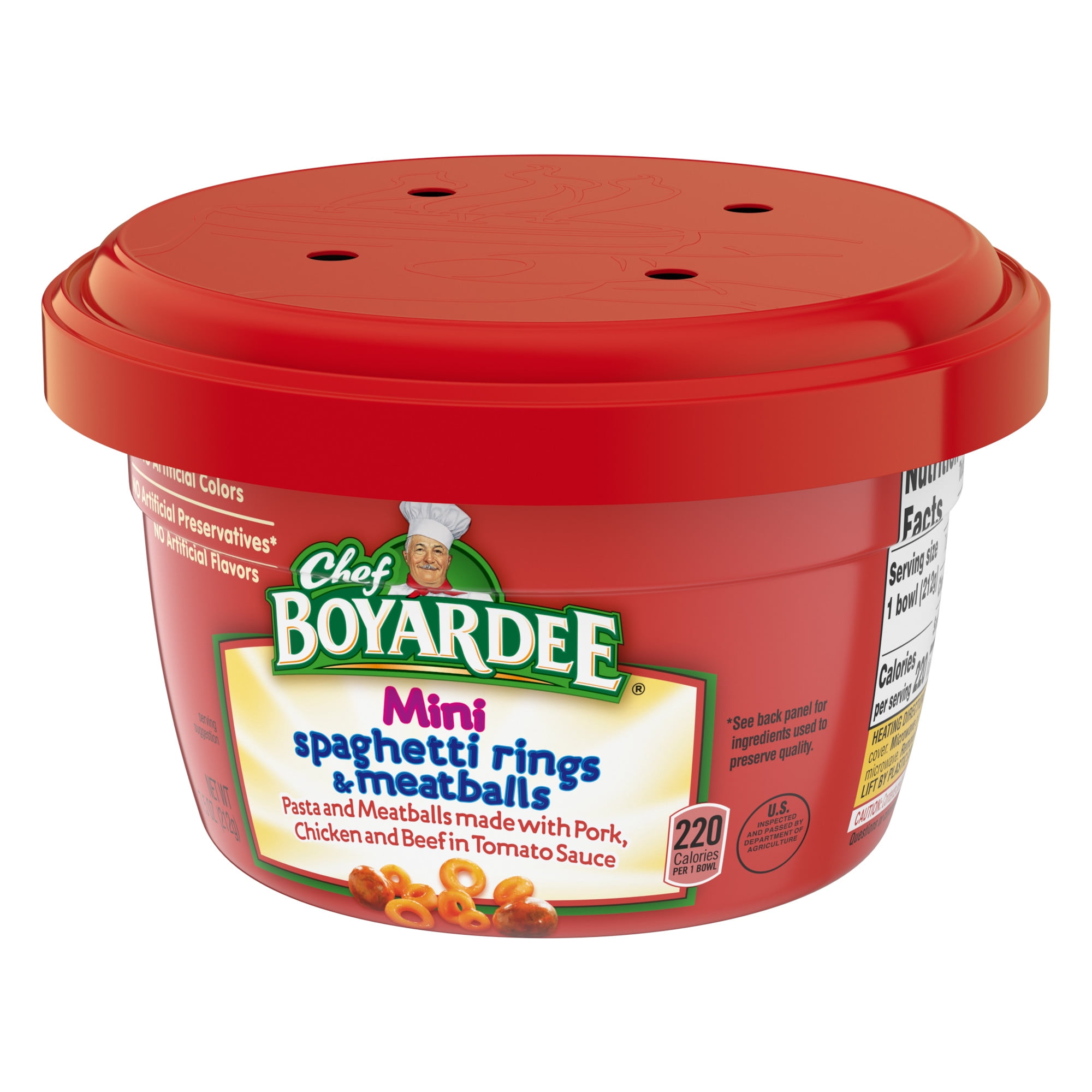 (4 pack) Chef Boyardee Mini Spaghetti Rings and Meatballs in Tomato Sauce, Microwavable Meal, 7.5 oz. Bowl