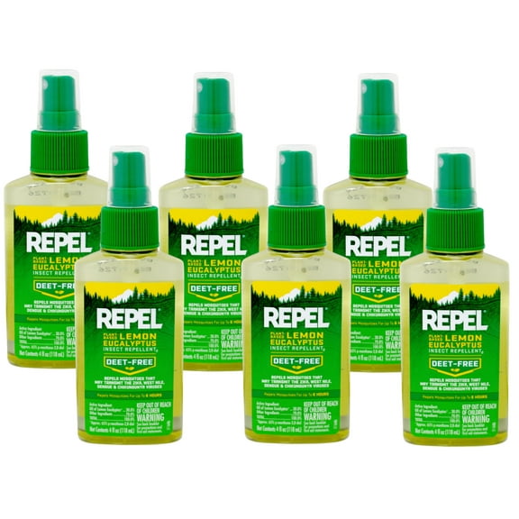 REPEL Plant-Based Lemon Eucalyptus Insect Repellent, Pump Spray, 4-Ounce, 6-Pack