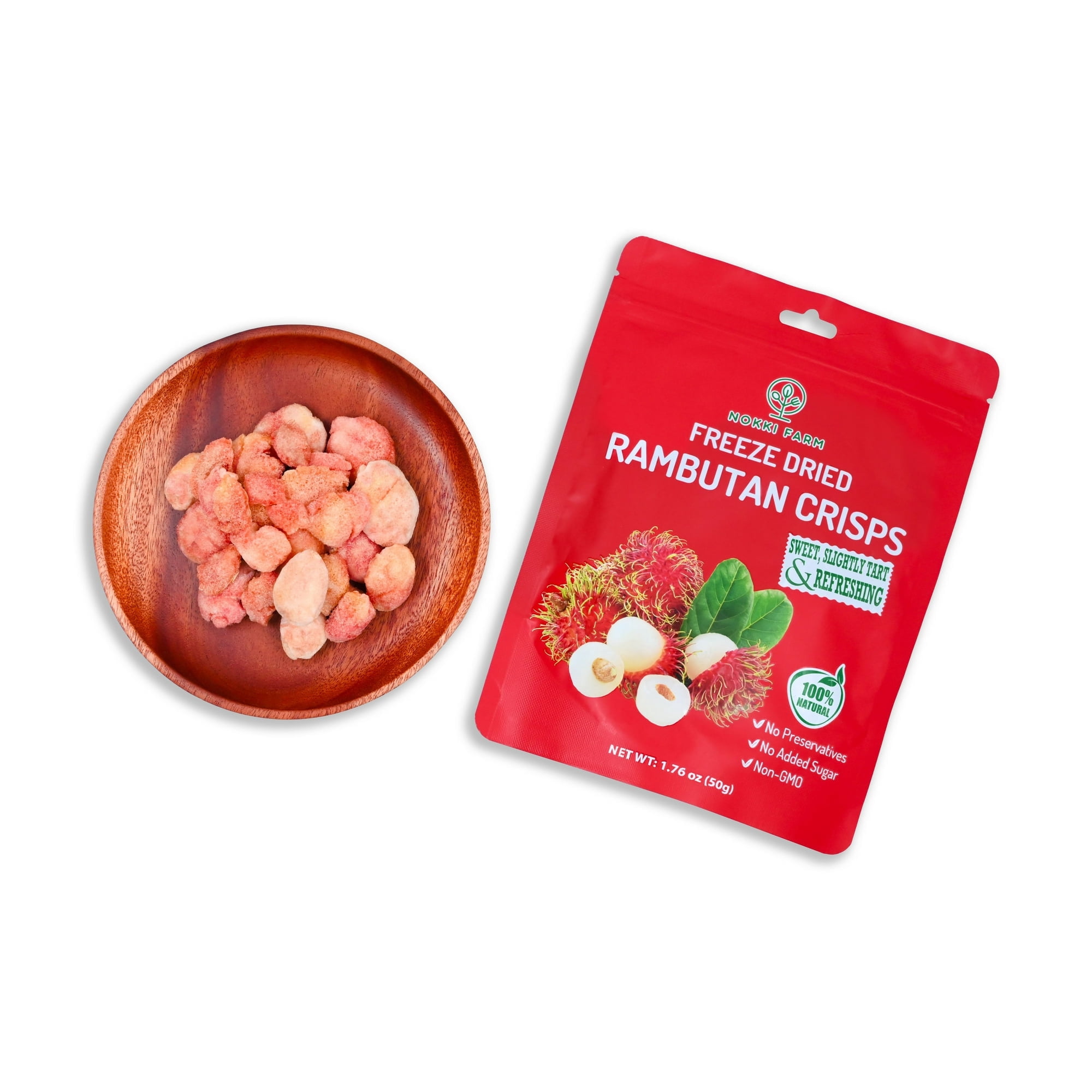 NOKKI FARM Freeze Dried Rambutan Crisps - Healthy & Exotic Tropical Superfood Snacks, No Added Sugar or Preservatives, Kid-Approved, Shelf-Stable & Portable for On-The-Go Snacking, 1.76oz (Pack of 3)