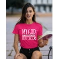 thumbnail image 2 of Breast Cancer Support Christian My God is Stronger Women's T-shirt, 2XL, Cyber Pink, 2 of 5