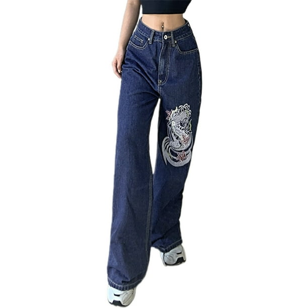Women Jeans High Waist Straight Baggy Denim Pants Streetwear Wide